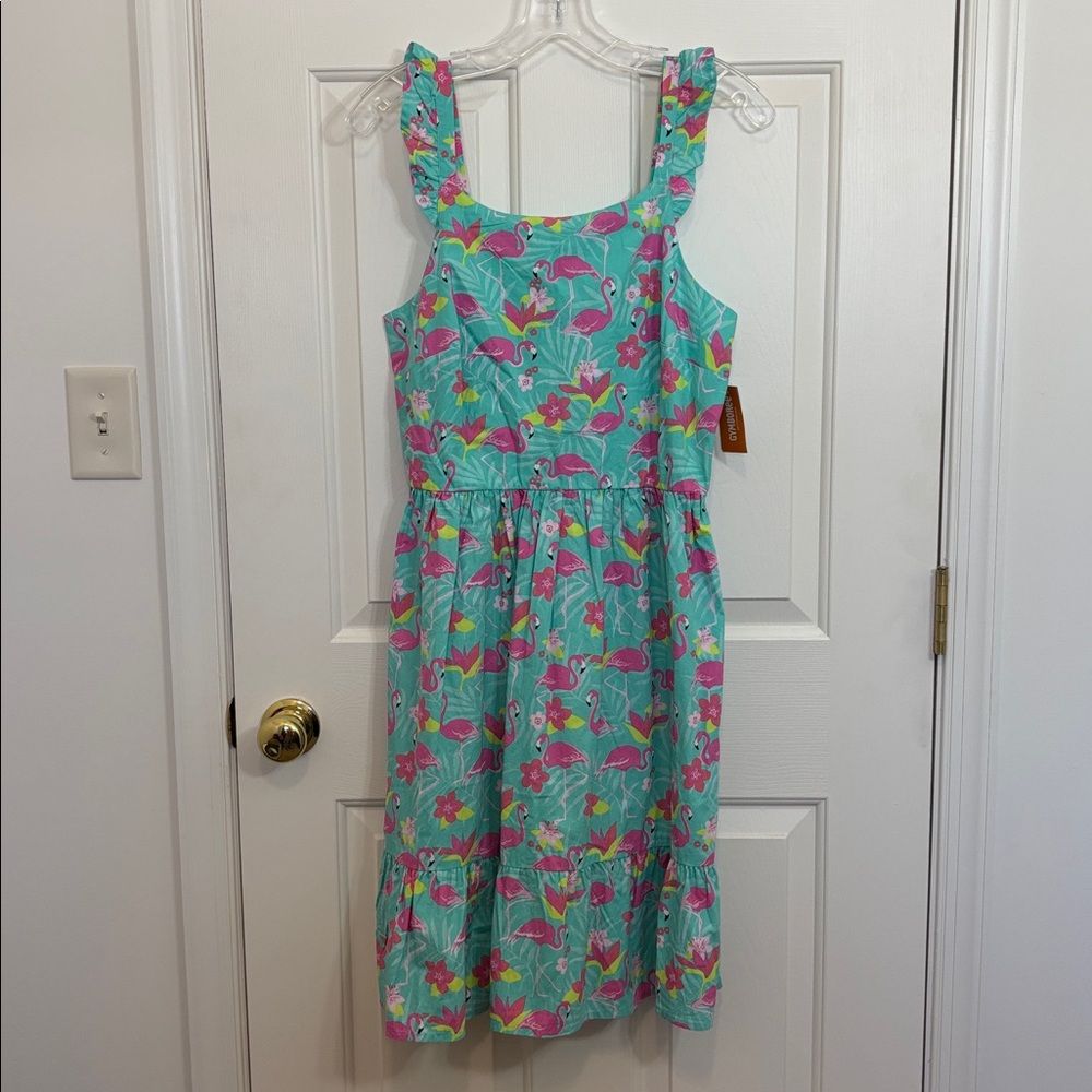 NWT Gymboree Womens Matching Family Flamingo Tropical Ruffle Dress Green Size M